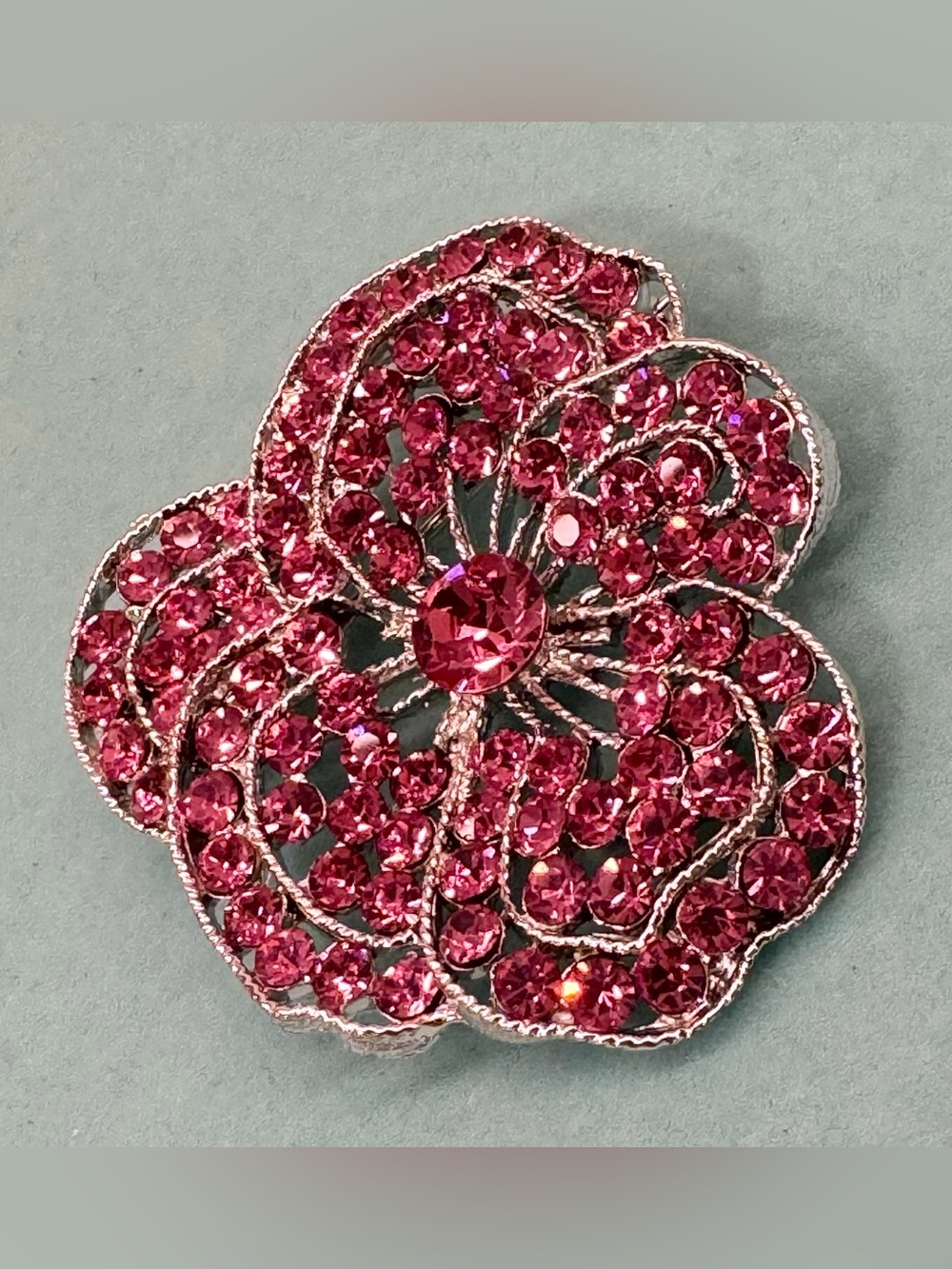 🌺 Vintage Weiss Pink Rhinestone Floral Brooch Silver Tone 2” Statement Pin 🩶 - Picture 4 of 9